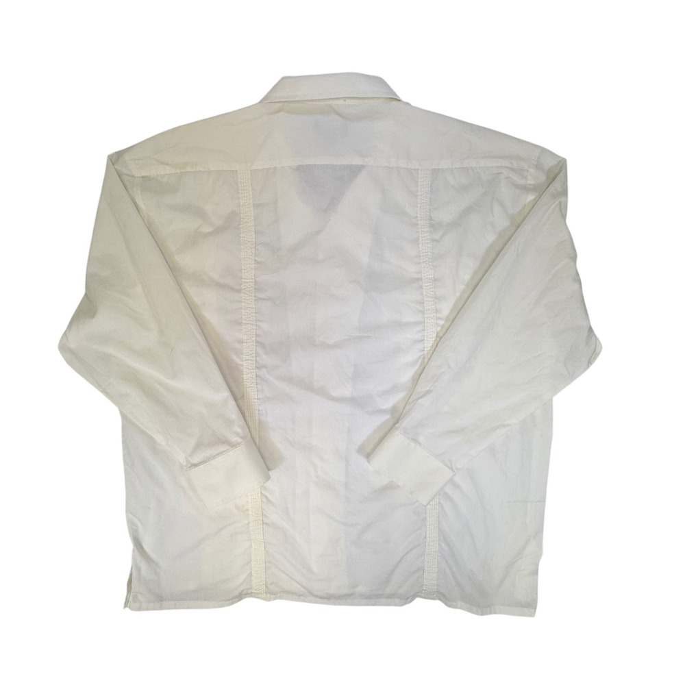 Omega Fashion Mens 3xl Guayabera Shirt Cream Long Sleeve Embroidered Mexican Top View 2